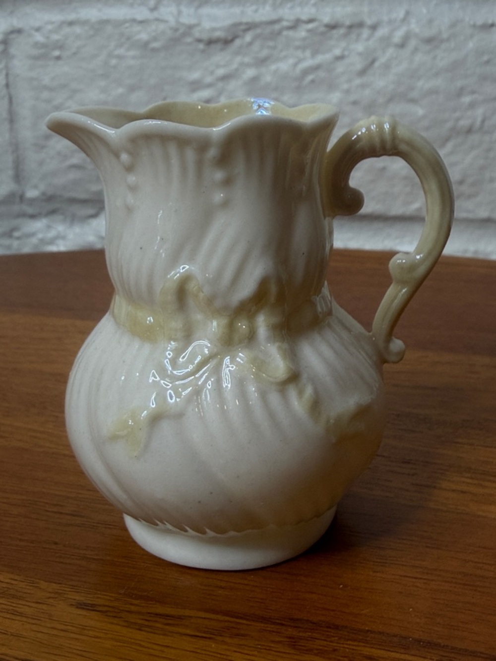 Vintage 1930s Belleek Irish Porcelain Creamer Bows Ribbons Pattern